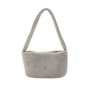 Designer Womens Textured Button Clasp Mini Hand Held Beaded Bag White OS